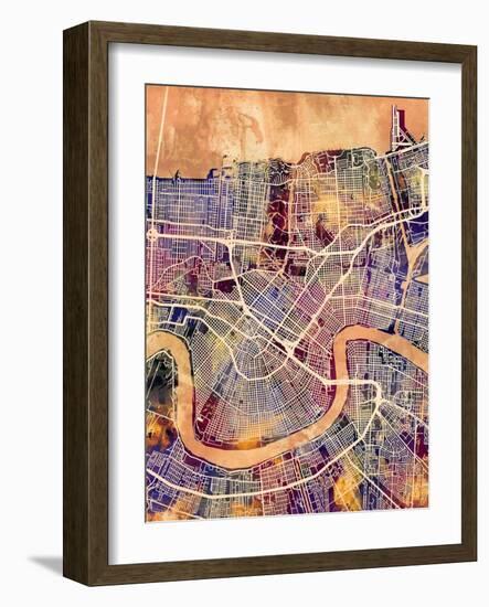 New Orleans Street Map-Michael Tompsett-Framed Art Print
