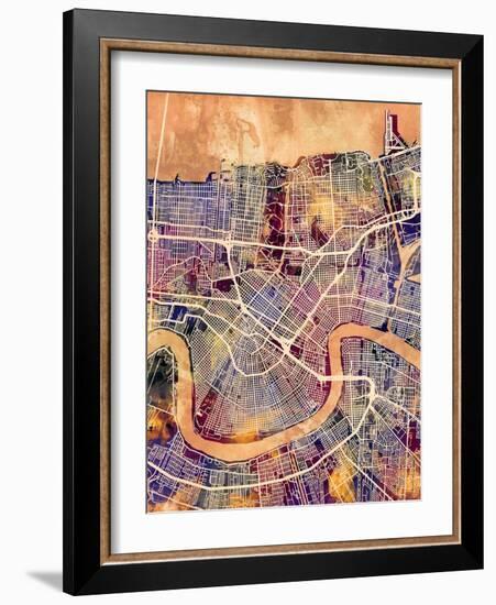 New Orleans Street Map-Michael Tompsett-Framed Art Print