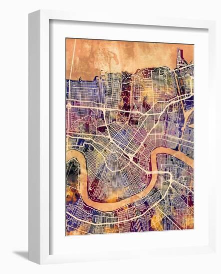 New Orleans Street Map-Michael Tompsett-Framed Art Print