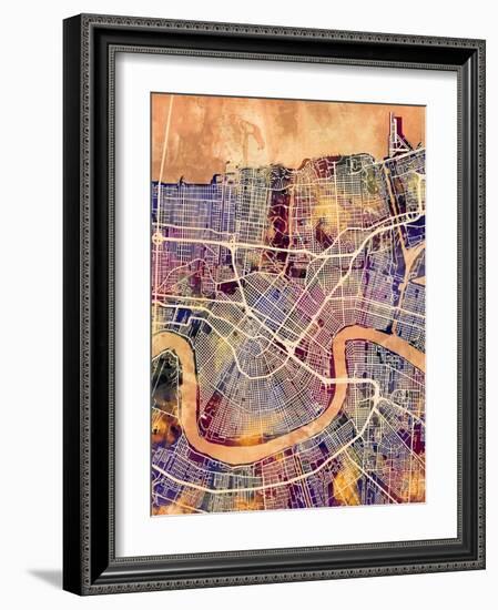 New Orleans Street Map-Michael Tompsett-Framed Art Print