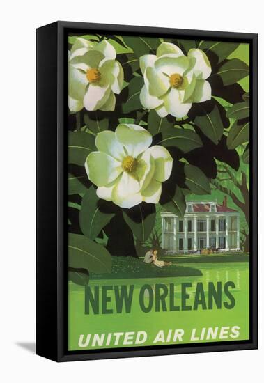 New Orleans - United Air Lines - Magnolia Blossoms - Vintage Travel Poster, 1950s-Stan Galli-Framed Stretched Canvas