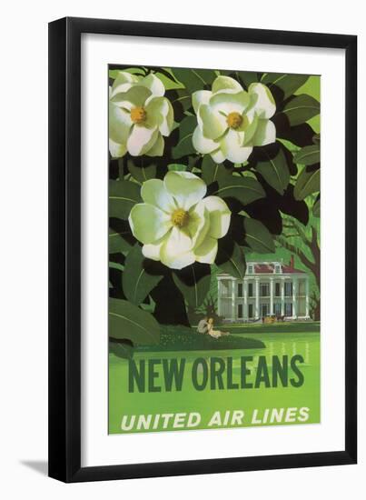 New Orleans - United Air Lines - Magnolia Blossoms - Vintage Travel Poster, 1950s-Stan Galli-Framed Art Print