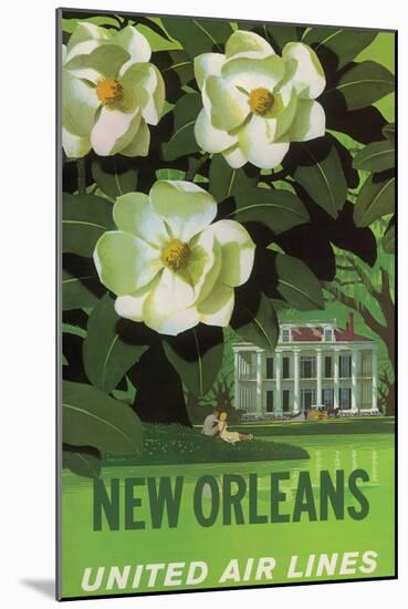 New Orleans - United Air Lines - Magnolia Blossoms - Vintage Travel Poster, 1950s-Stan Galli-Mounted Art Print