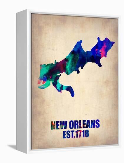 New Orleans Watercolor Map-NaxArt-Framed Stretched Canvas