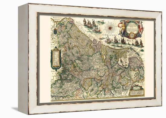 New Picture Of The 17 Provinces Of Lower Germany-Willem Janszoon Blaeu-Framed Stretched Canvas