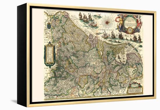 New Picture Of The 17 Provinces Of Lower Germany-Willem Janszoon Blaeu-Framed Stretched Canvas