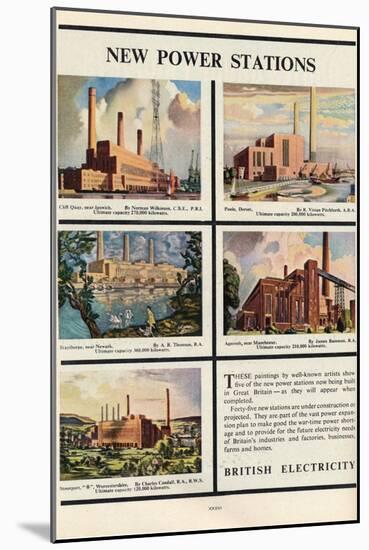 New Power Stations, Advert for British Electricity, 1951-Norman Wilkinson-Mounted Giclee Print