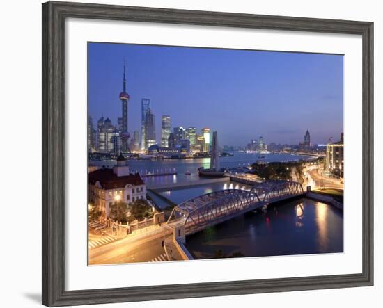 New Pudong Skyline; Waibaidu (Garden) Bridge; Looking across the Huangpu River from the Bund; Shang-Gavin Hellier-Framed Photographic Print