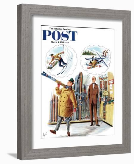 "New Skier," Saturday Evening Post Cover, March 4, 1961-Constantin Alajalov-Framed Giclee Print