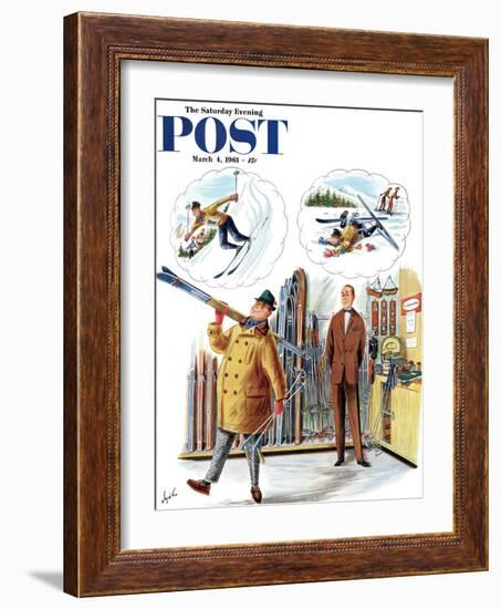 "New Skier," Saturday Evening Post Cover, March 4, 1961-Constantin Alajalov-Framed Giclee Print