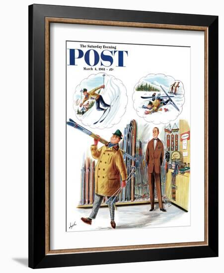 "New Skier," Saturday Evening Post Cover, March 4, 1961-Constantin Alajalov-Framed Giclee Print