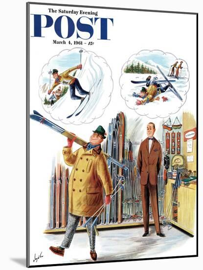 "New Skier," Saturday Evening Post Cover, March 4, 1961-Constantin Alajalov-Mounted Giclee Print