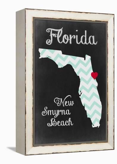 New Smyrna Beach, Florida - Chalkboard State Heart (red heart)-Lantern Press-Framed Stretched Canvas