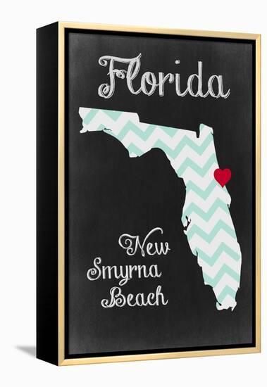 New Smyrna Beach, Florida - Chalkboard State Heart (red heart)-Lantern Press-Framed Stretched Canvas