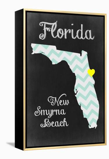 New Smyrna Beach, Florida - Chalkboard State Heart-Lantern Press-Framed Stretched Canvas