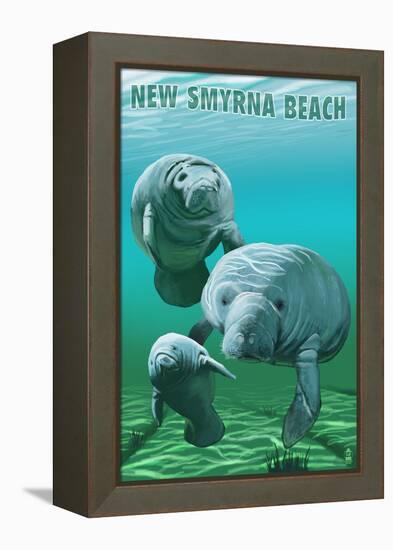 New Smyrna Beach, Florida - Manatees-Lantern Press-Framed Stretched Canvas