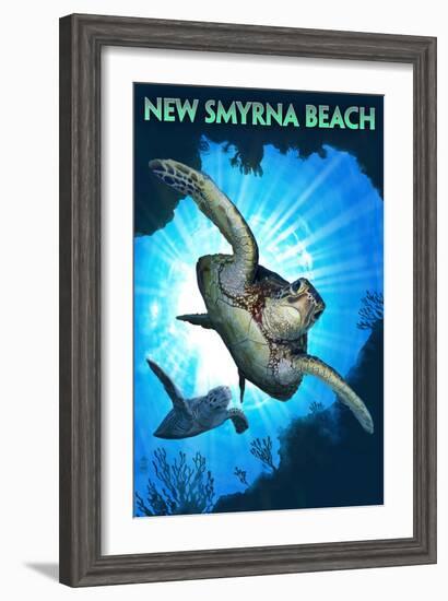 New Smyrna Beach, Florida - Sea Turtle Diving-Lantern Press-Framed Art Print