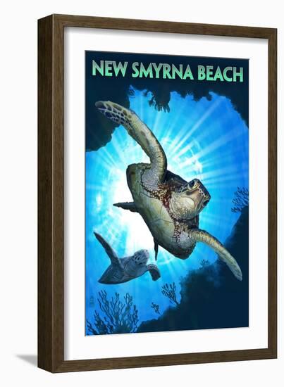 New Smyrna Beach, Florida - Sea Turtle Diving-Lantern Press-Framed Art Print