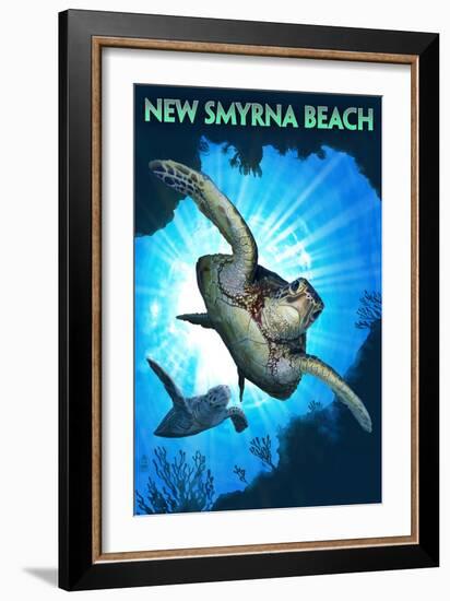 New Smyrna Beach, Florida - Sea Turtle Diving-Lantern Press-Framed Art Print