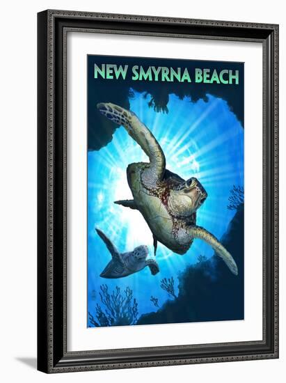 New Smyrna Beach, Florida - Sea Turtle Diving-Lantern Press-Framed Art Print