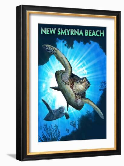 New Smyrna Beach, Florida - Sea Turtle Diving-Lantern Press-Framed Art Print