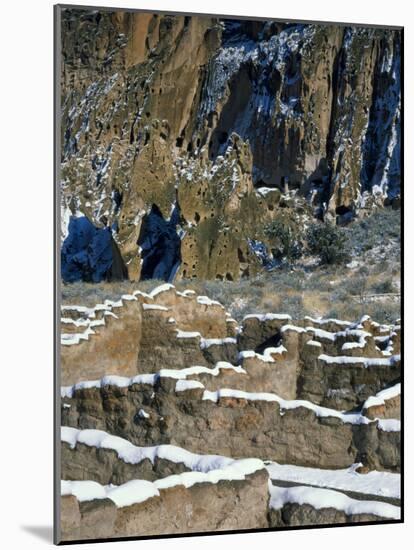 New Snow on Broken Walls of Tyuoni Ruin, Bandelier National Monument, New Mexico, USA-Scott T^ Smith-Mounted Photographic Print