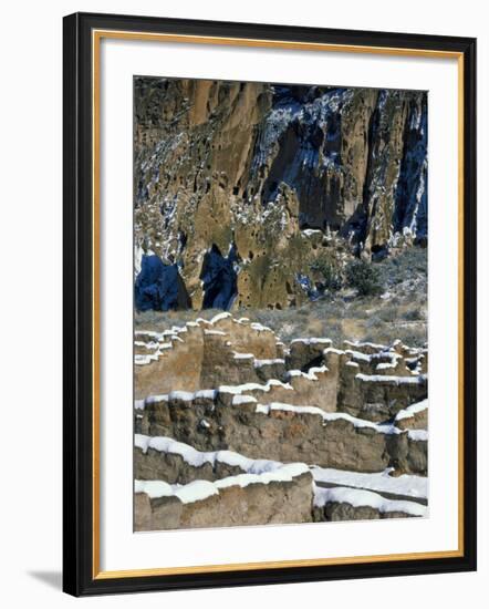 New Snow on Broken Walls of Tyuoni Ruin, Bandelier National Monument, New Mexico, USA-Scott T^ Smith-Framed Photographic Print