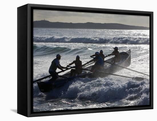 New South Wales, A Surfboat Crew Battles Through Waves at Cronulla Beach in Sydney, Australia-Andrew Watson-Framed Premier Image Canvas