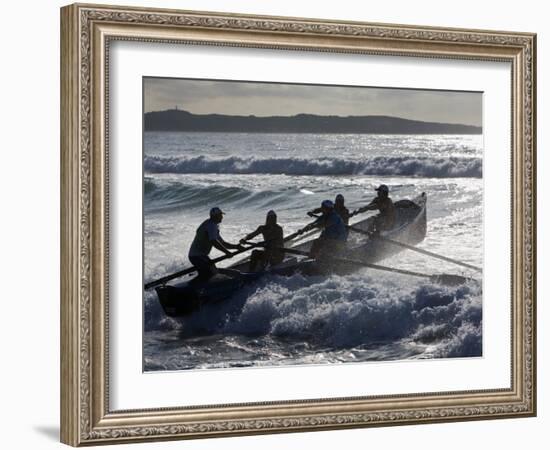 New South Wales, A Surfboat Crew Battles Through Waves at Cronulla Beach in Sydney, Australia-Andrew Watson-Framed Photographic Print