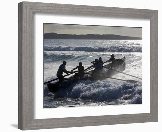 New South Wales, A Surfboat Crew Battles Through Waves at Cronulla Beach in Sydney, Australia-Andrew Watson-Framed Photographic Print