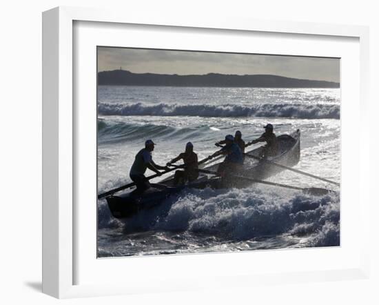 New South Wales, A Surfboat Crew Battles Through Waves at Cronulla Beach in Sydney, Australia-Andrew Watson-Framed Photographic Print