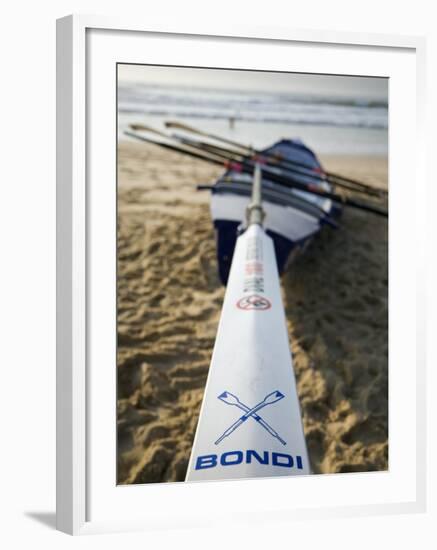 New South Wales, Sydney, A Surfboat Sits on Beach at Bondi in Sydney's Eastern Beaches, Australia-Andrew Watson-Framed Photographic Print