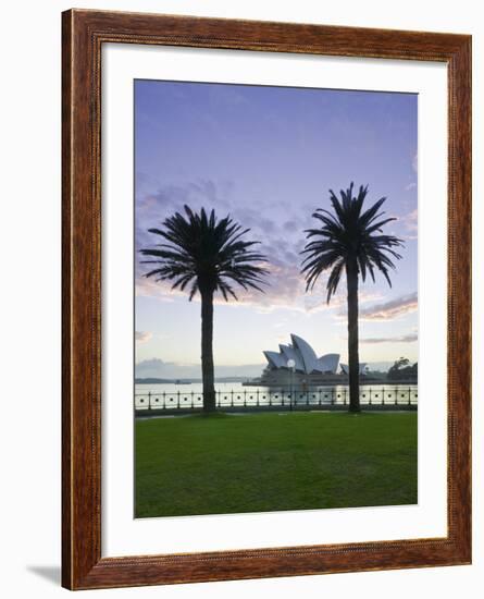 New South Wales, Sydney, Sydney Opera House Through Palms, Australia-Walter Bibikow-Framed Photographic Print