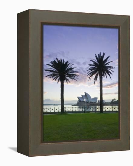 New South Wales, Sydney, Sydney Opera House Through Palms, Australia-Walter Bibikow-Framed Premier Image Canvas