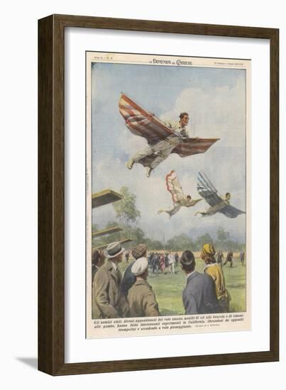 New Sport in California, Birdmen Launch Themselves from High Springboards-Achille Beltrame-Framed Art Print