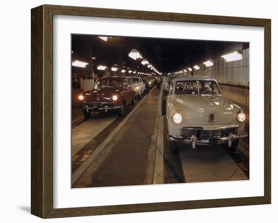 New Studebakers Coming Off the Assembly Line in South Bend, Indiana. 1946-Bernard Hoffman-Framed Photographic Print