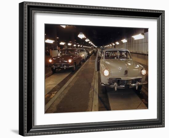 New Studebakers Coming Off the Assembly Line in South Bend, Indiana. 1946-Bernard Hoffman-Framed Photographic Print