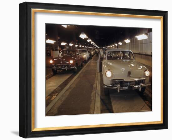 New Studebakers Coming Off the Assembly Line in South Bend, Indiana. 1946-Bernard Hoffman-Framed Photographic Print