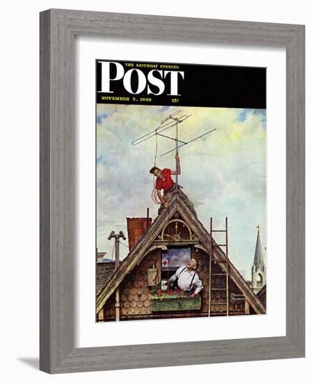 "New T.V. Set" Saturday Evening Post Cover, November 5,1949-Norman Rockwell-Framed Giclee Print