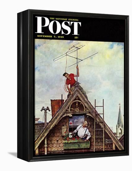 "New T.V. Set" Saturday Evening Post Cover, November 5,1949-Norman Rockwell-Framed Premier Image Canvas