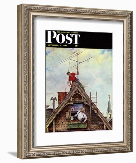 "New T.V. Set" Saturday Evening Post Cover, November 5,1949-Norman Rockwell-Framed Giclee Print