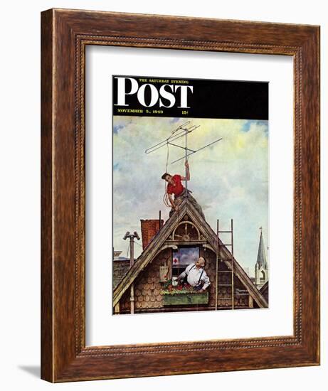 "New T.V. Set" Saturday Evening Post Cover, November 5,1949-Norman Rockwell-Framed Giclee Print