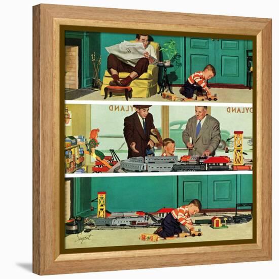 "New Toy Train", December 19, 1953-Richard Sargent-Framed Premier Image Canvas