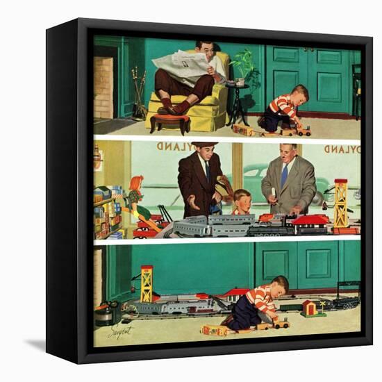 "New Toy Train", December 19, 1953-Richard Sargent-Framed Premier Image Canvas