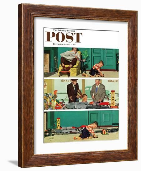 "New Toy Train" Saturday Evening Post Cover, December 19, 1953-Richard Sargent-Framed Giclee Print