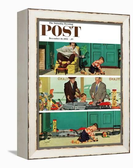 "New Toy Train" Saturday Evening Post Cover, December 19, 1953-Richard Sargent-Framed Premier Image Canvas