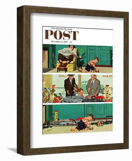 "New Toy Train" Saturday Evening Post Cover, December 19, 1953-Richard Sargent-Framed Giclee Print