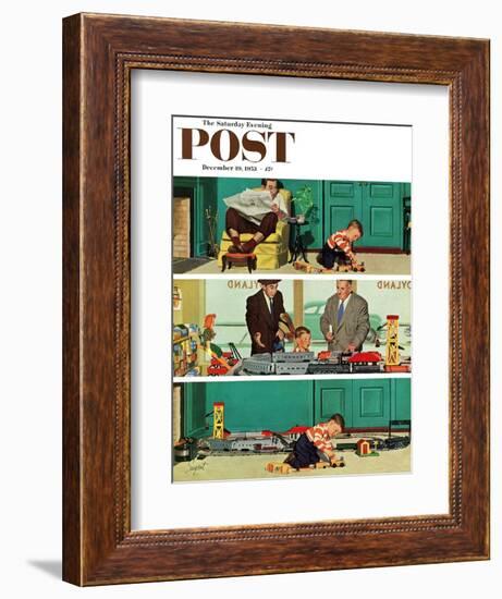 "New Toy Train" Saturday Evening Post Cover, December 19, 1953-Richard Sargent-Framed Giclee Print