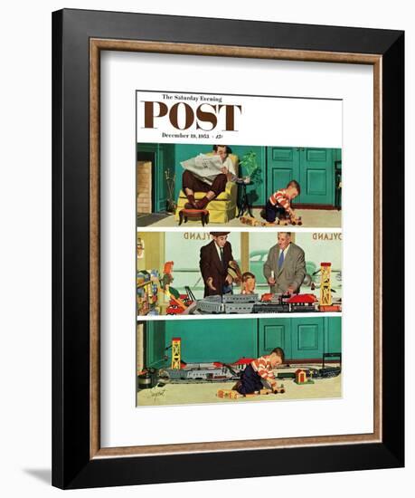 "New Toy Train" Saturday Evening Post Cover, December 19, 1953-Richard Sargent-Framed Giclee Print