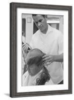 New U.S. Army draft recruit getting his hair cut by a barber, May 15 1967-Warren K. Leffler-Framed Photographic Print